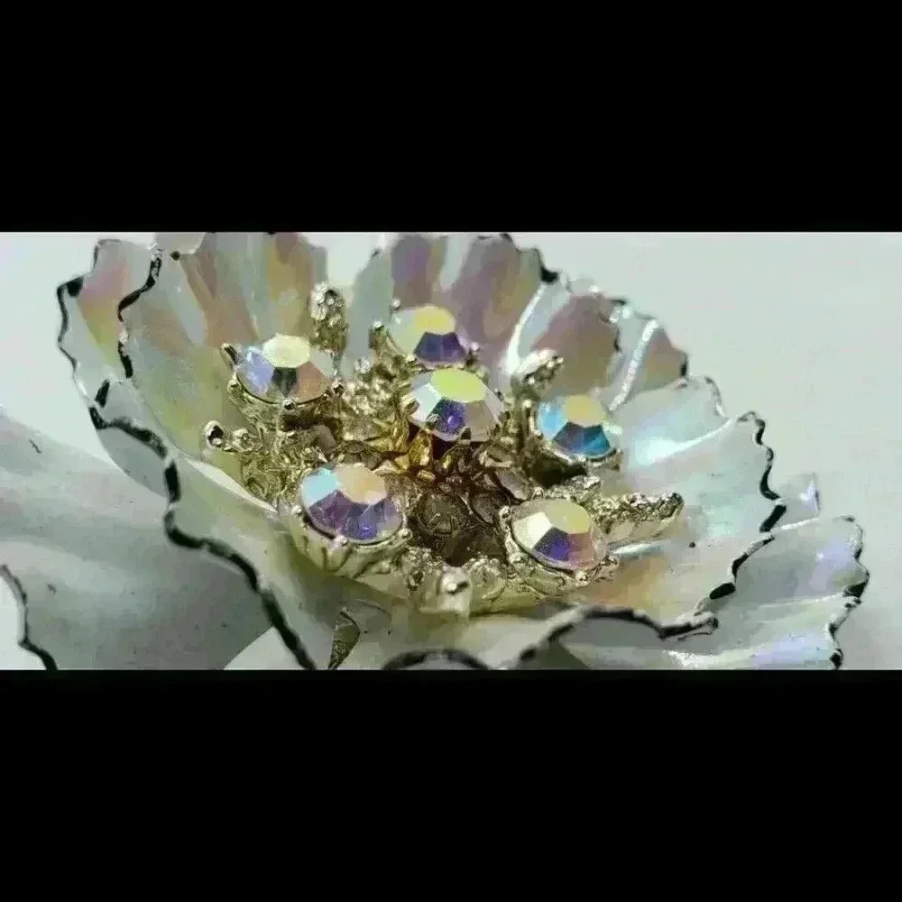 Vintage Coro Signed Brooch Flower Ruffle Iridescent Petals & AB Rhinestones RARE - Picture 2 of 8